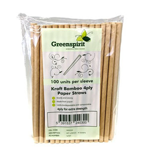 Bamboo Straws Kraft - 8mm x 197mm - 100x Per Pack